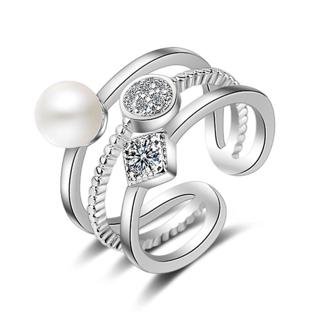 *LEXIS* Silver x Pearl Multilayer Fashion Adjustable Ring